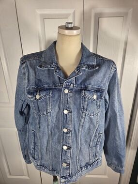 Lucky Brand Womens Denim Jacket 1X Blue Button Front Classic Trucker